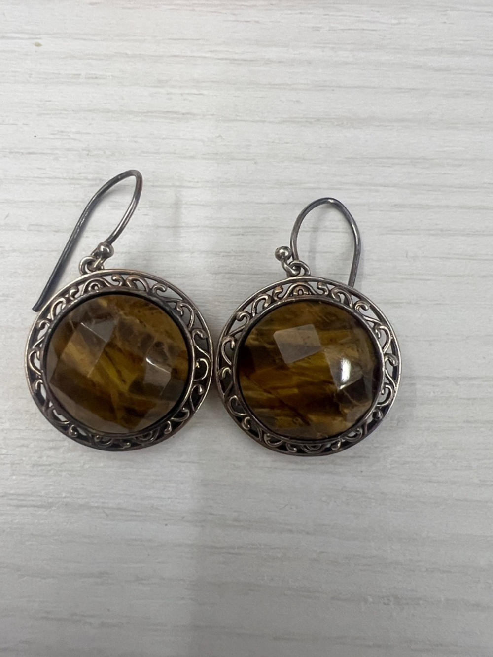 Brown Tiger's Eye Drop Earrings in Sterling-Tone Silver - Unbranded